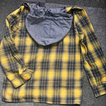 YESFASHION Men Casual Hooded Plaid Shirt