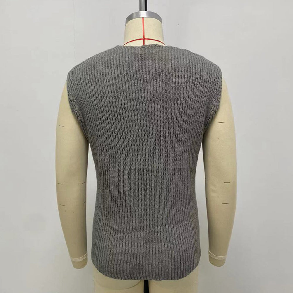 YESFASHION Knitted Sweaters Slim Vest Sleeveless V Neck Shirts