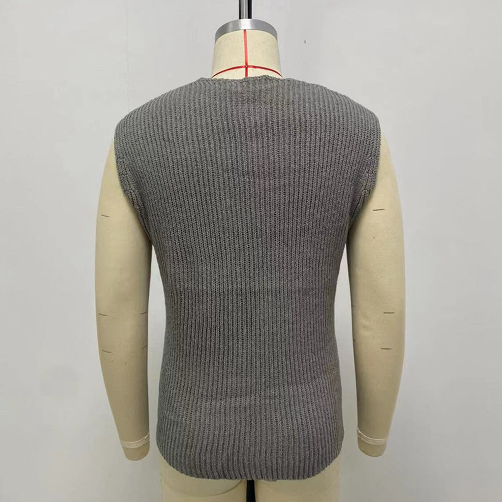 YESFASHION Knitted Sweaters Slim Vest Sleeveless V Neck Shirts