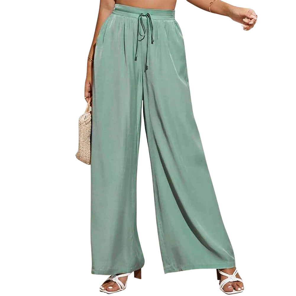 YESFASHION Solid Elastic Waist Loose Wide-leg Pants