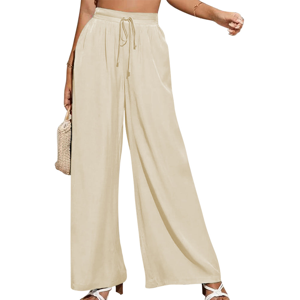 YESFASHION Solid Elastic Waist Loose Wide-leg Pants