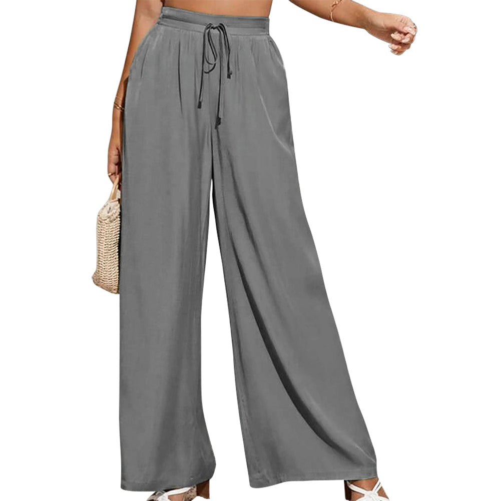 YESFASHION Solid Elastic Waist Loose Wide-leg Pants