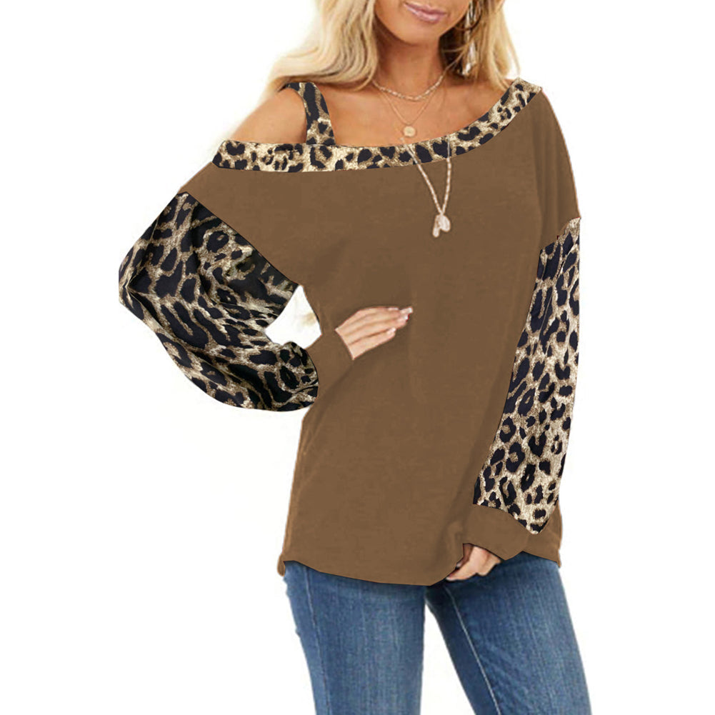 YESFASHION Loose Slash Neck Pullover Long Sleeve Tops ArmyGreen