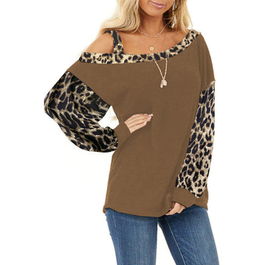 YESFASHION Loose Slash Neck Pullover Long Sleeve Tops Khaki