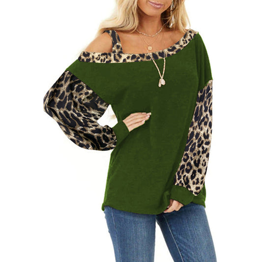 YESFASHION Loose Slash Neck Pullover Long Sleeve Tops ArmyGreen