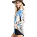 YESFASHION Striped Tie-dye Pocket Casual Loose Tops T-shirt