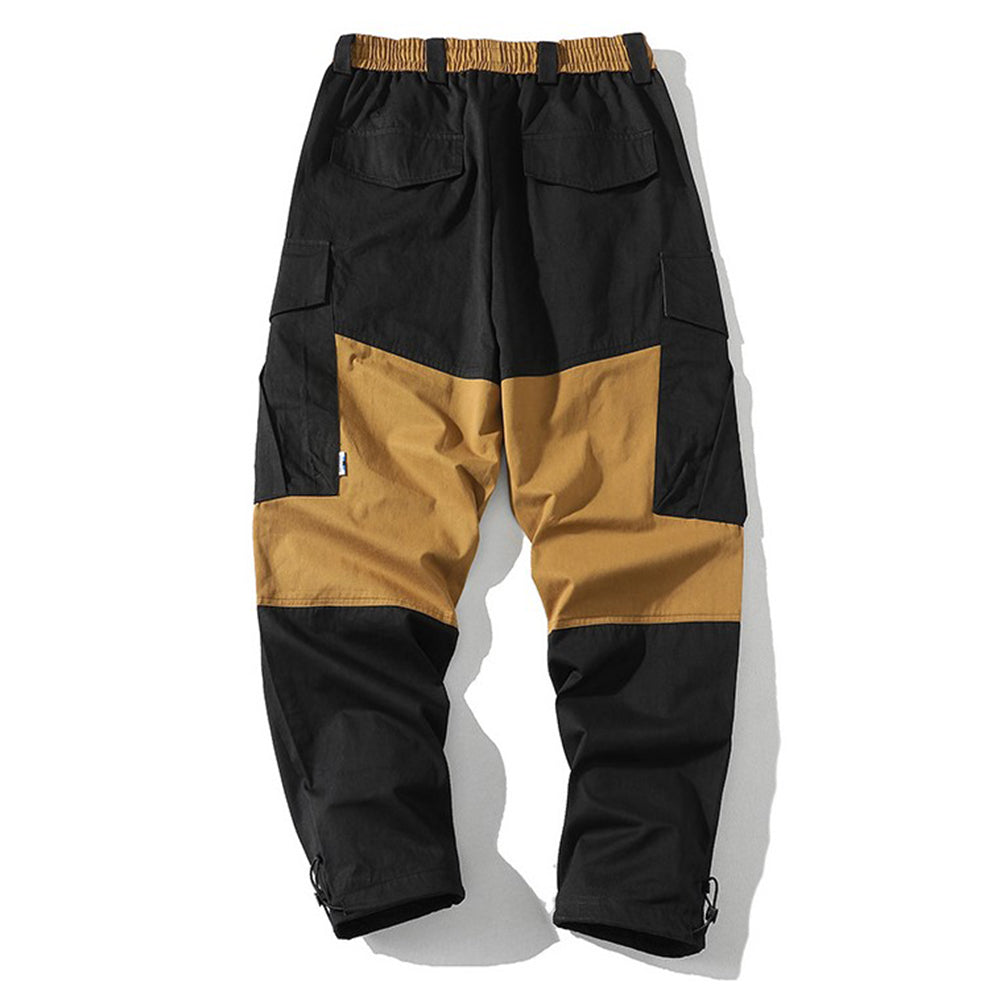 YESFASHION Color-block Loose Multi-pocket Men Pants