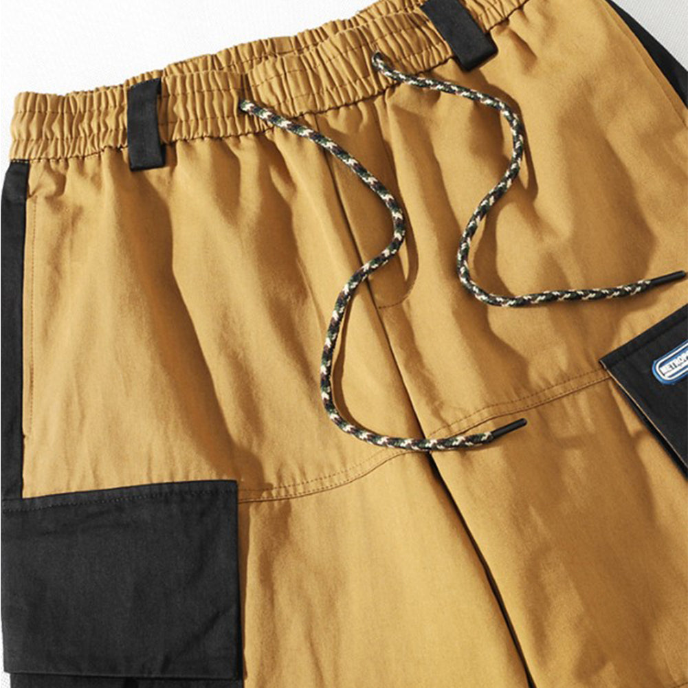 YESFASHION Color-block Loose Multi-pocket Men Pants