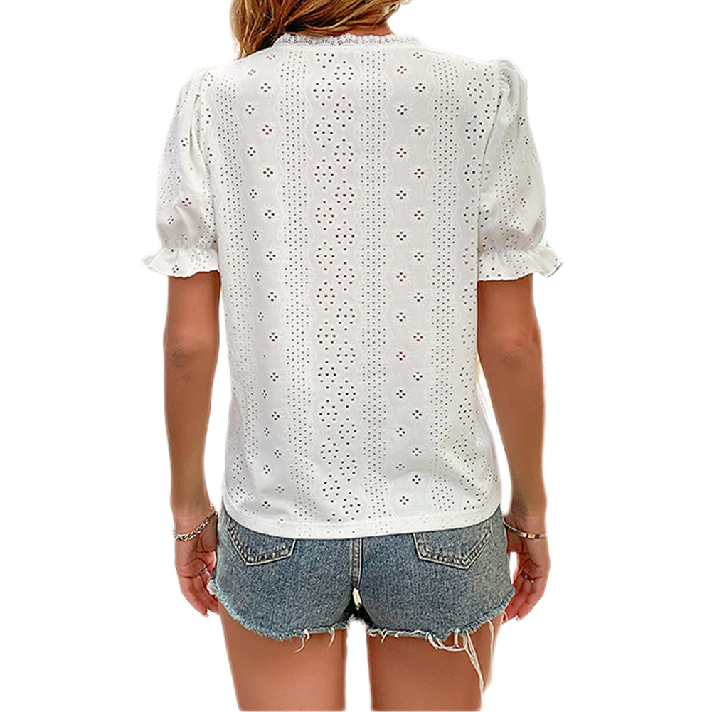 YESFASHION Hollow Short-sleeved Tops Women Shirt