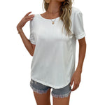 YESFASHION Women Fashion Solid Color Tops Short-sleeved Shirts