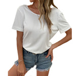 YESFASHION Women Fashion Solid Color Tops Short-sleeved Shirts