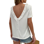 YESFASHION Women Fashion Solid Color Tops Short-sleeved Shirts