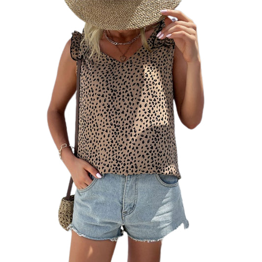 YESFASHION Women Summer New Sleeveless Leopard Camisole Tops