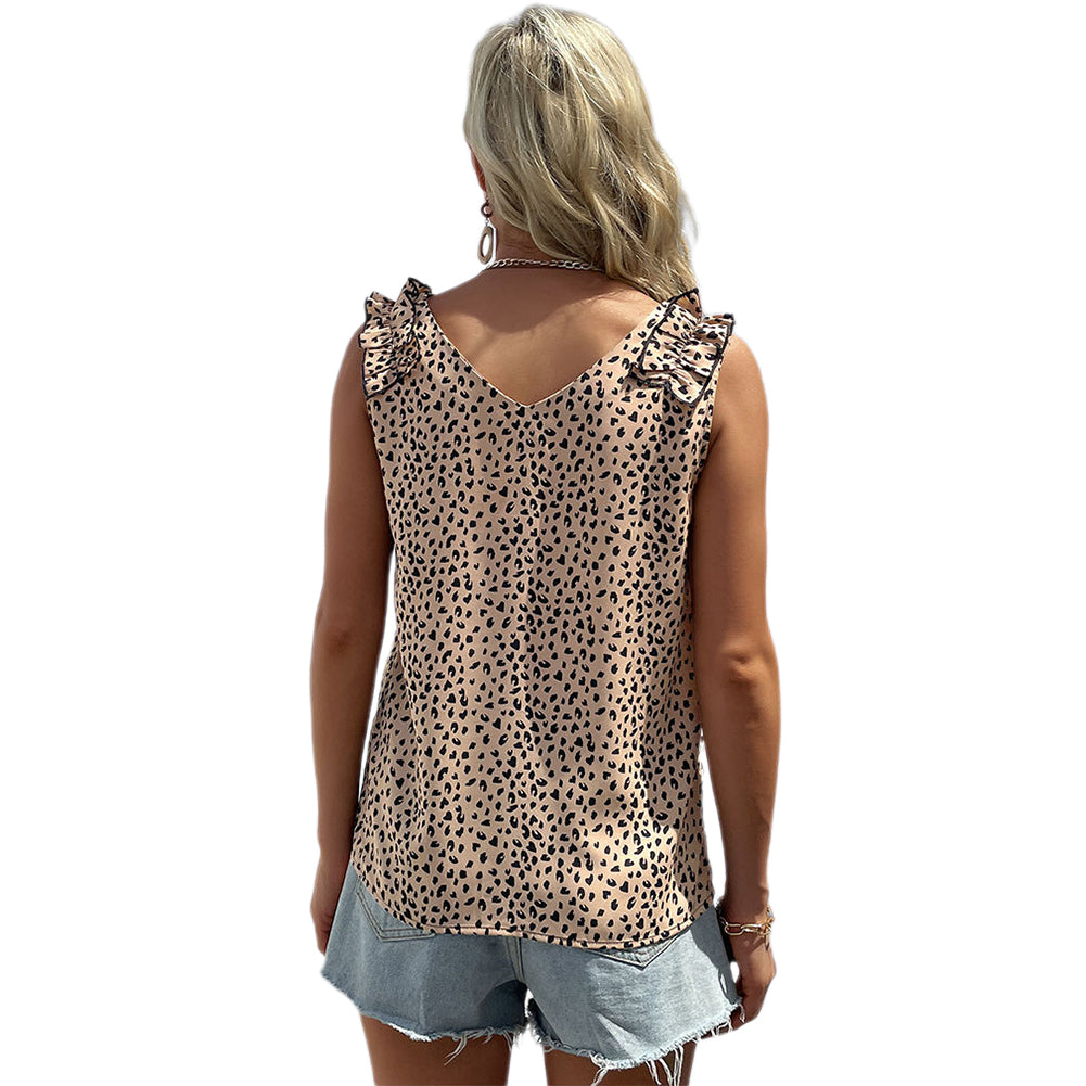 YESFASHION Women Summer New Sleeveless Leopard Camisole Tops