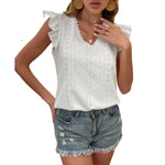 YESFASHION Fashion Tops Lace Short-sleeved White Shirt