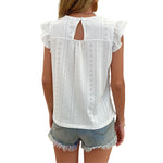 YESFASHION Fashion Tops Lace Short-sleeved White Shirt