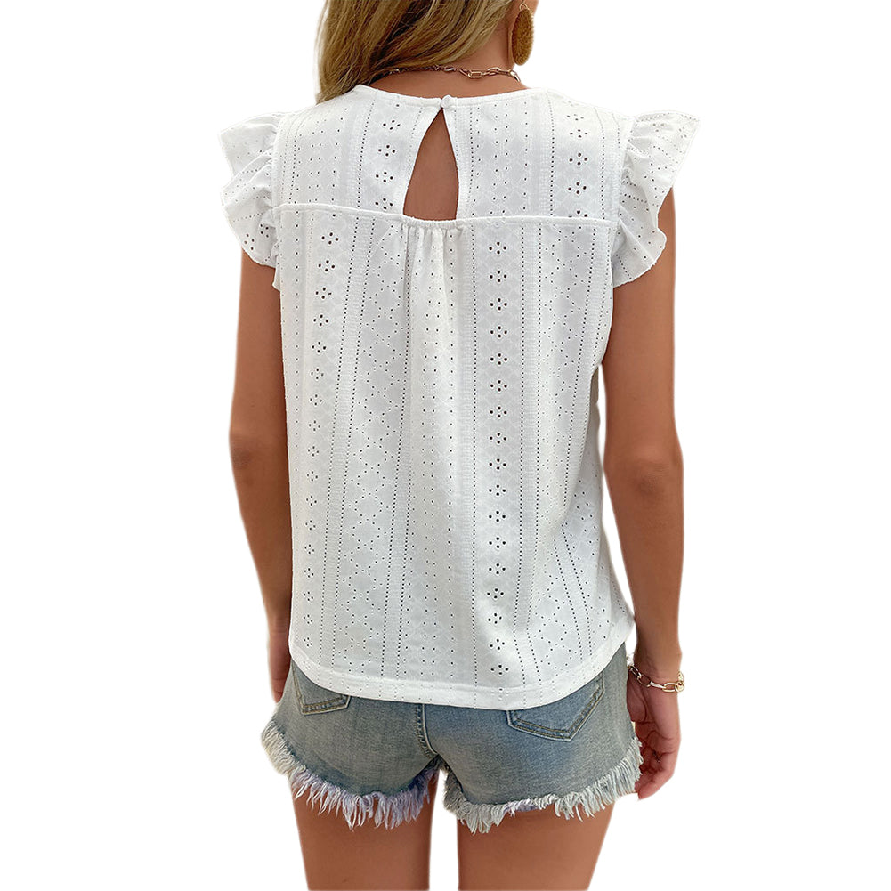 YESFASHION Fashion Tops Lace Short-sleeved White Shirt