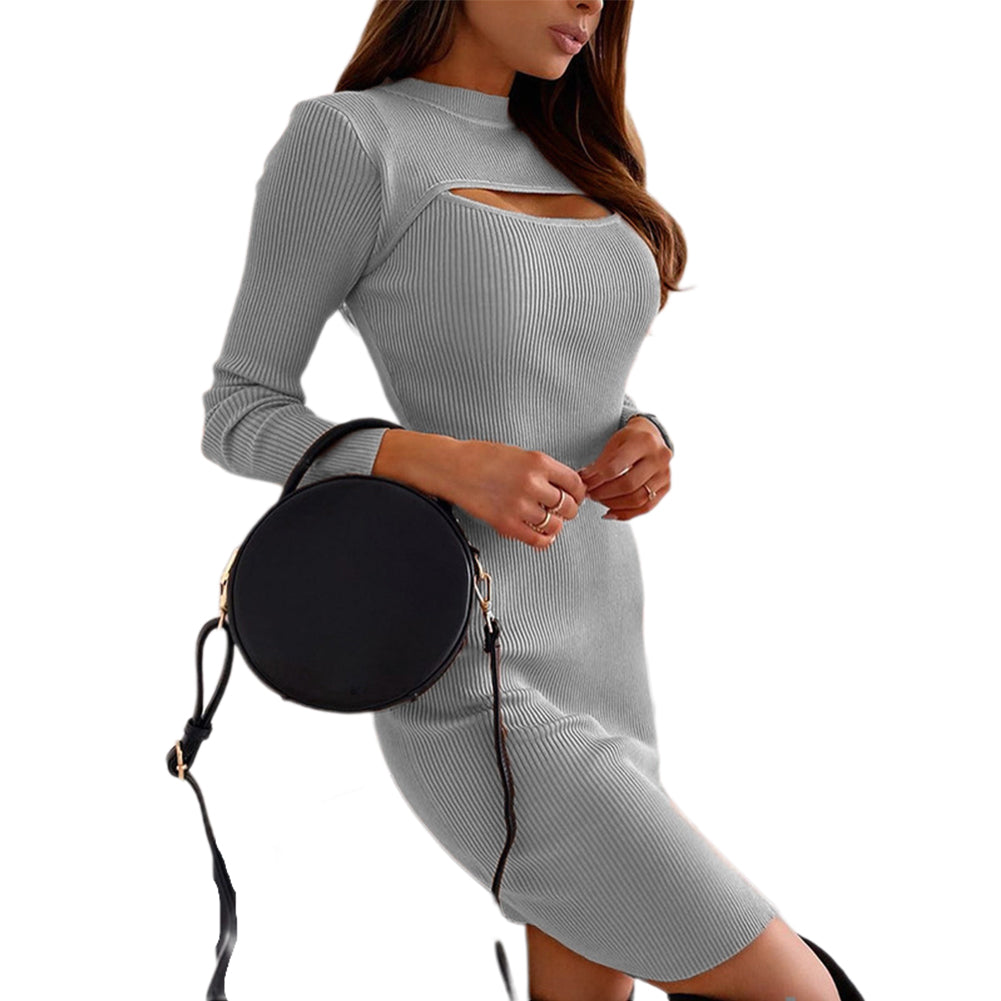 YESFASHION Fashion Sexy Bust Hollow Long Sleeve Dress