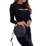 YESFASHION Fashion Sexy Bust Hollow Long Sleeve Dress