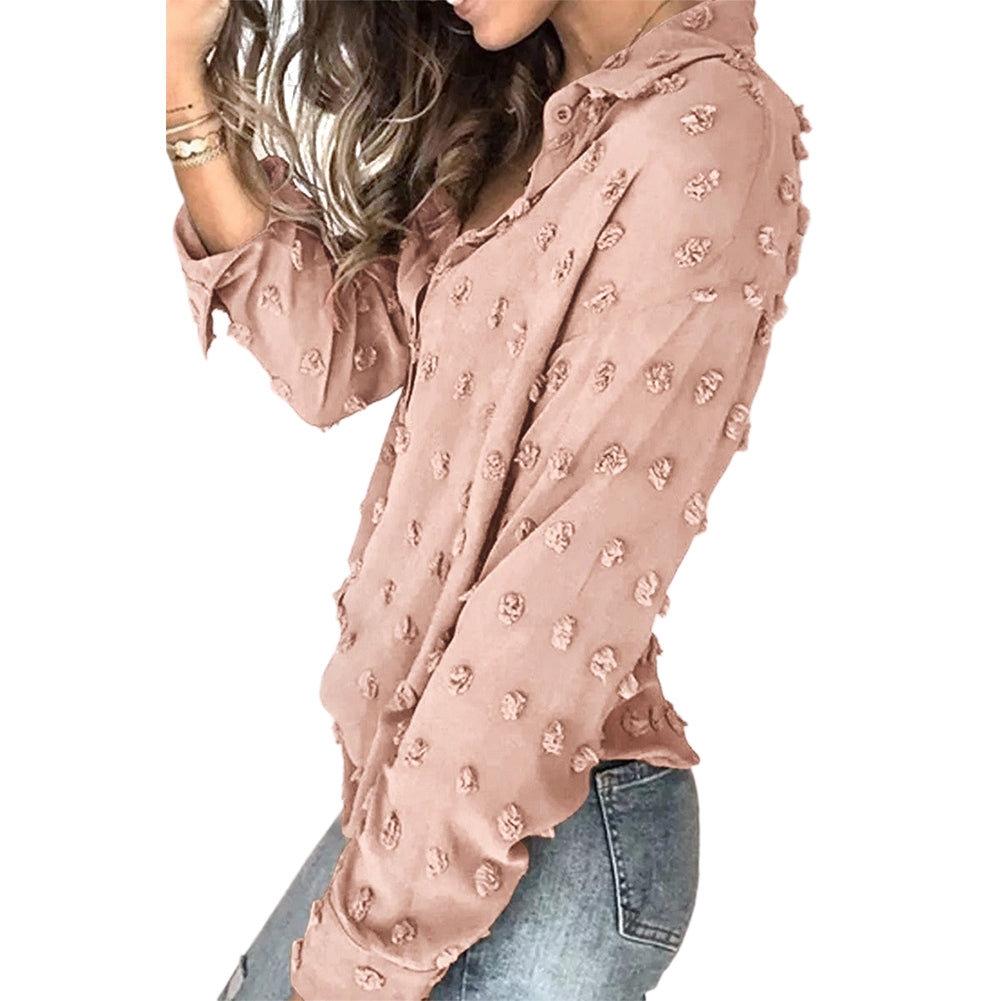 YESFASHION Summer Collar Fleece Polka Dot Shirt