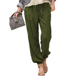 YESFASHION Women Trousers Drawstring Pocket Pocket Casual Pants