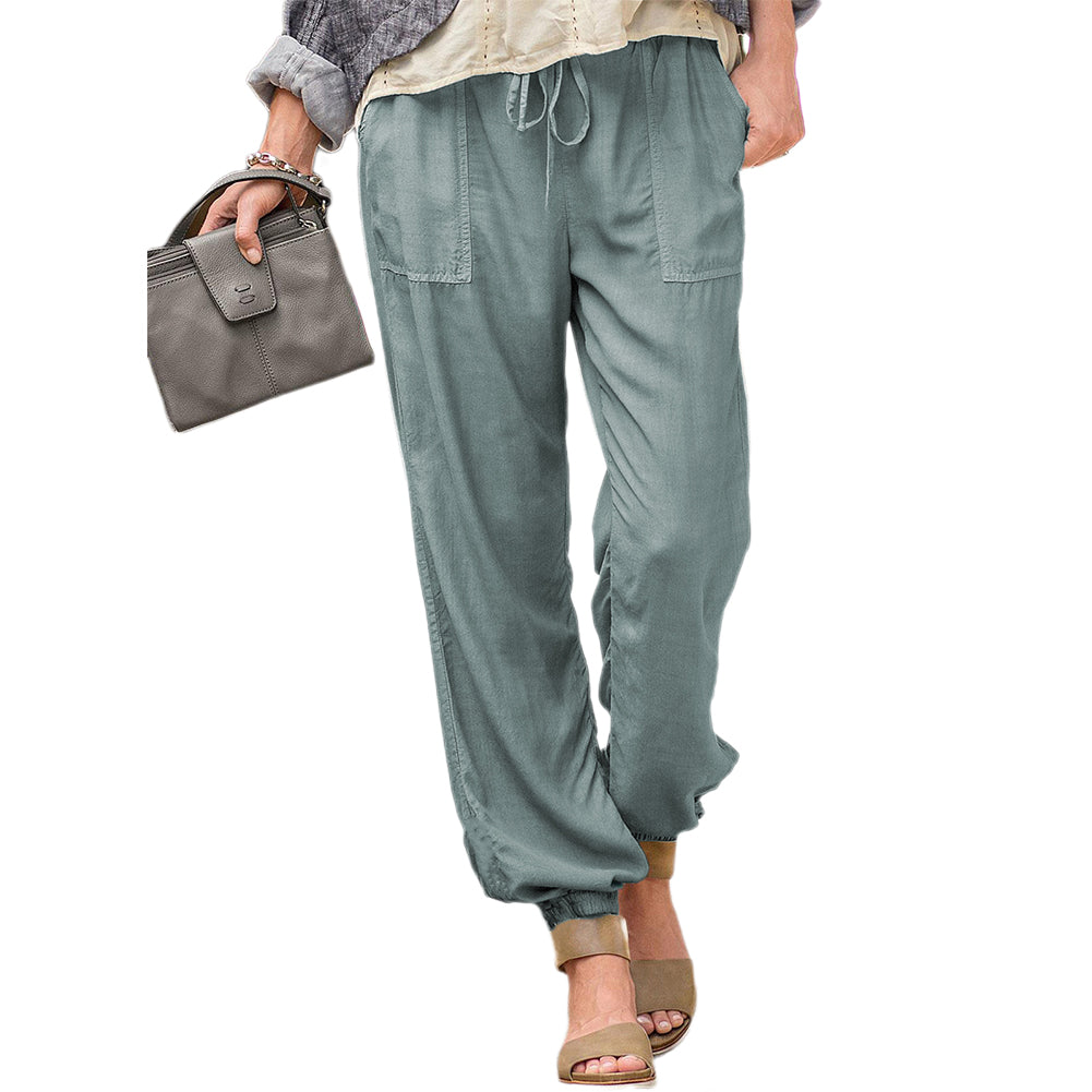 YESFASHION Women Trousers Drawstring Pocket Pocket Casual Pants