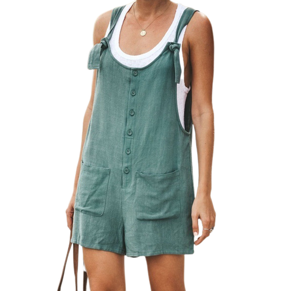 YESFASHION Solid Patch Pocket Lace-up Cotton And Linen Suspenders