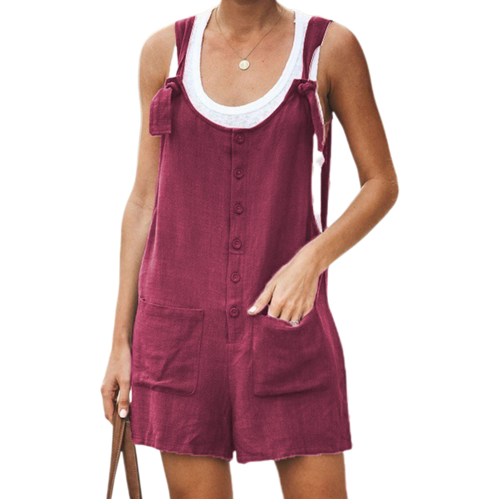 YESFASHION Solid Patch Pocket Lace-up Cotton And Linen Suspenders