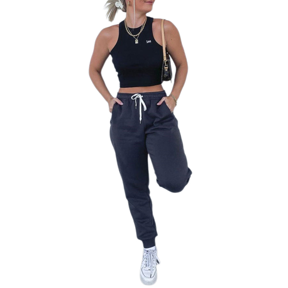 YESFASHION Women Solid Lace-up Track Pants