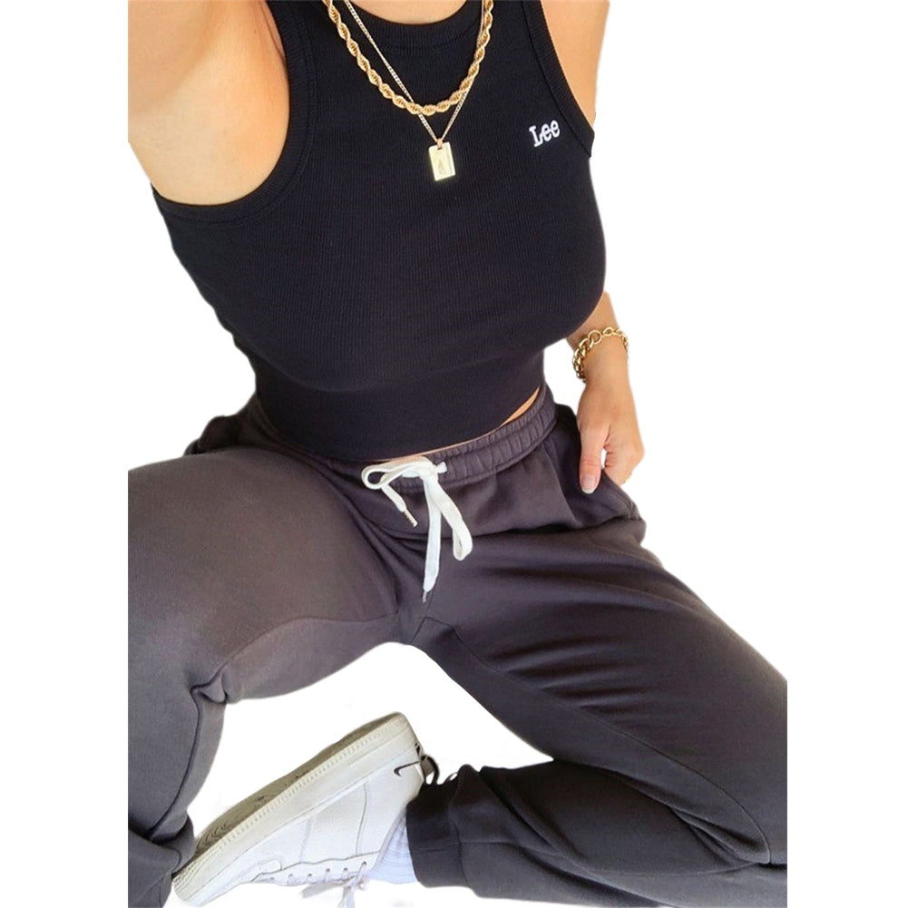 YESFASHION Women Solid Lace-up Track Pants