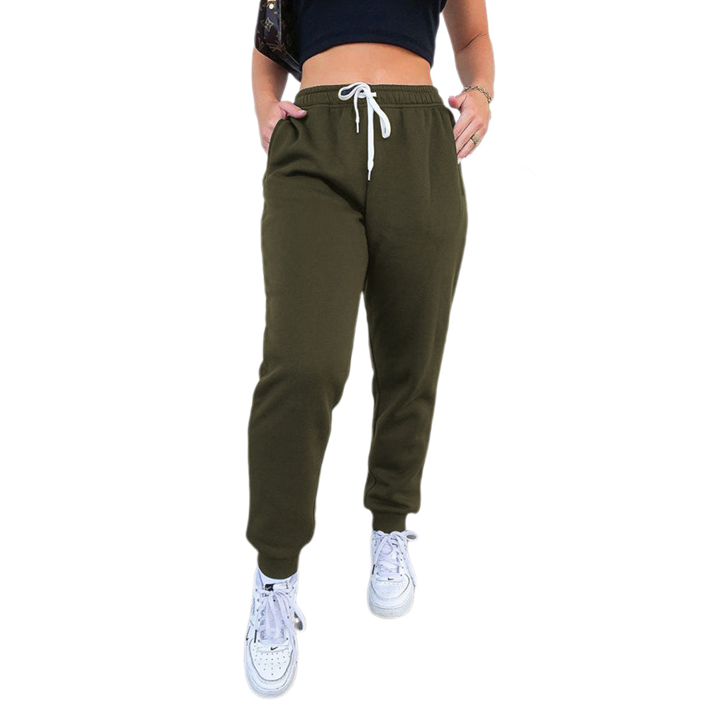 YESFASHION Women Solid Lace-up Track Pants