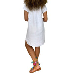 YESFASHION Solid Color Short-sleeved V-neck Cotton Dress