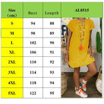 YESFASHION Solid Color Short-sleeved V-neck Cotton Dress