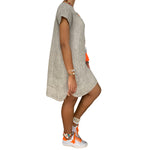 YESFASHION Solid Color Short-sleeved V-neck Cotton Dress