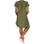 YESFASHION Solid Color Short-sleeved V-neck Cotton Dress