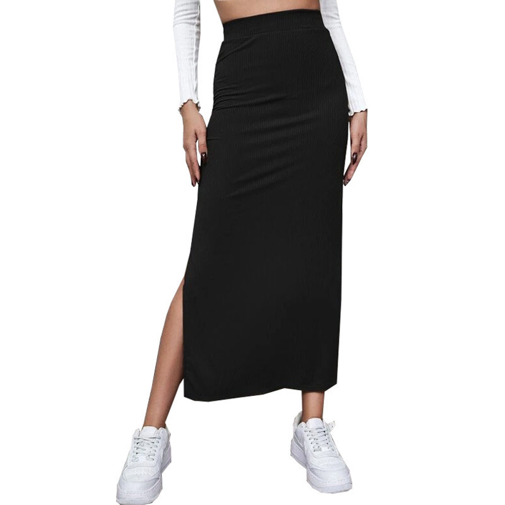 YESFASHION Women Solid Color Dress Skirt