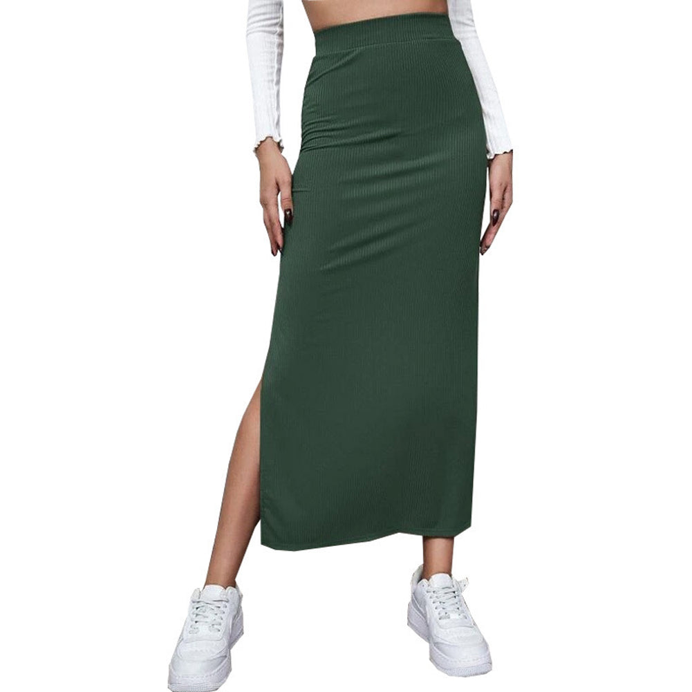 YESFASHION Women Solid Color Dress Skirt