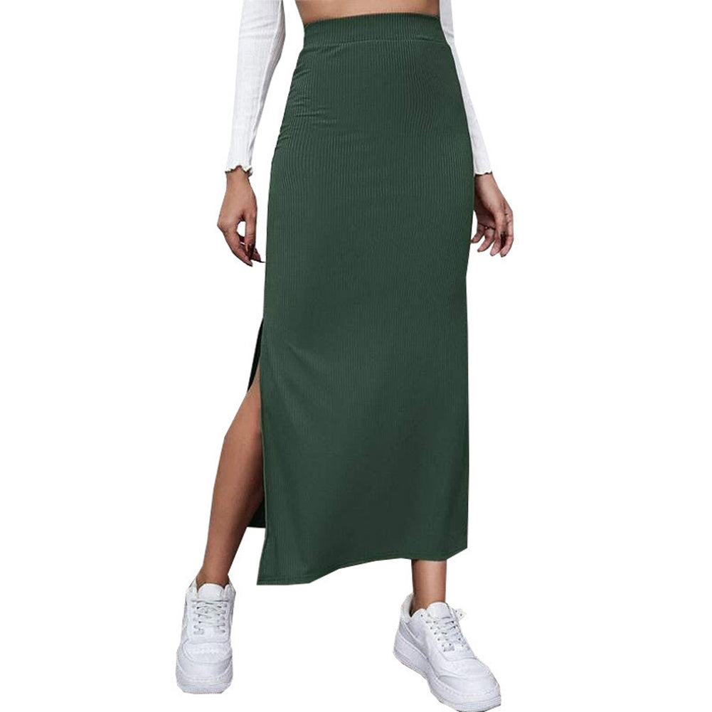 YESFASHION Women Solid Color Dress Skirt