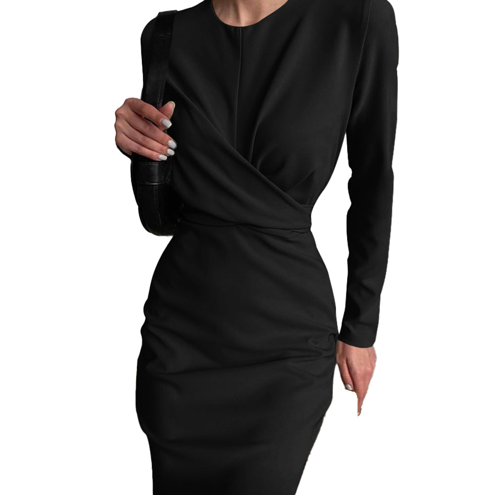 YESFASHION New French Retro Waist Slimming Slim Wrap Hip Dress