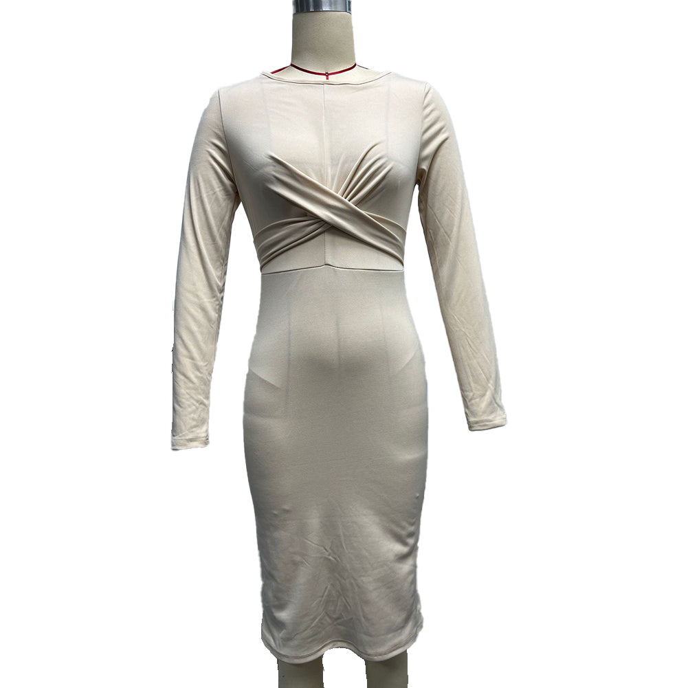 YESFASHION New French Retro Waist Slimming Slim Wrap Hip Dress