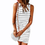 YESFASHION Women Striped Round Neck Tank Tops Mini Dress
