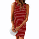 YESFASHION Women Striped Round Neck Tank Tops Mini Dress