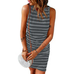 YESFASHION Women Striped Round Neck Tank Tops Mini Dress