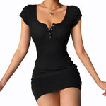 YESFASHION Cross-border Button-down Short-sleeved Hip Skirt Dress