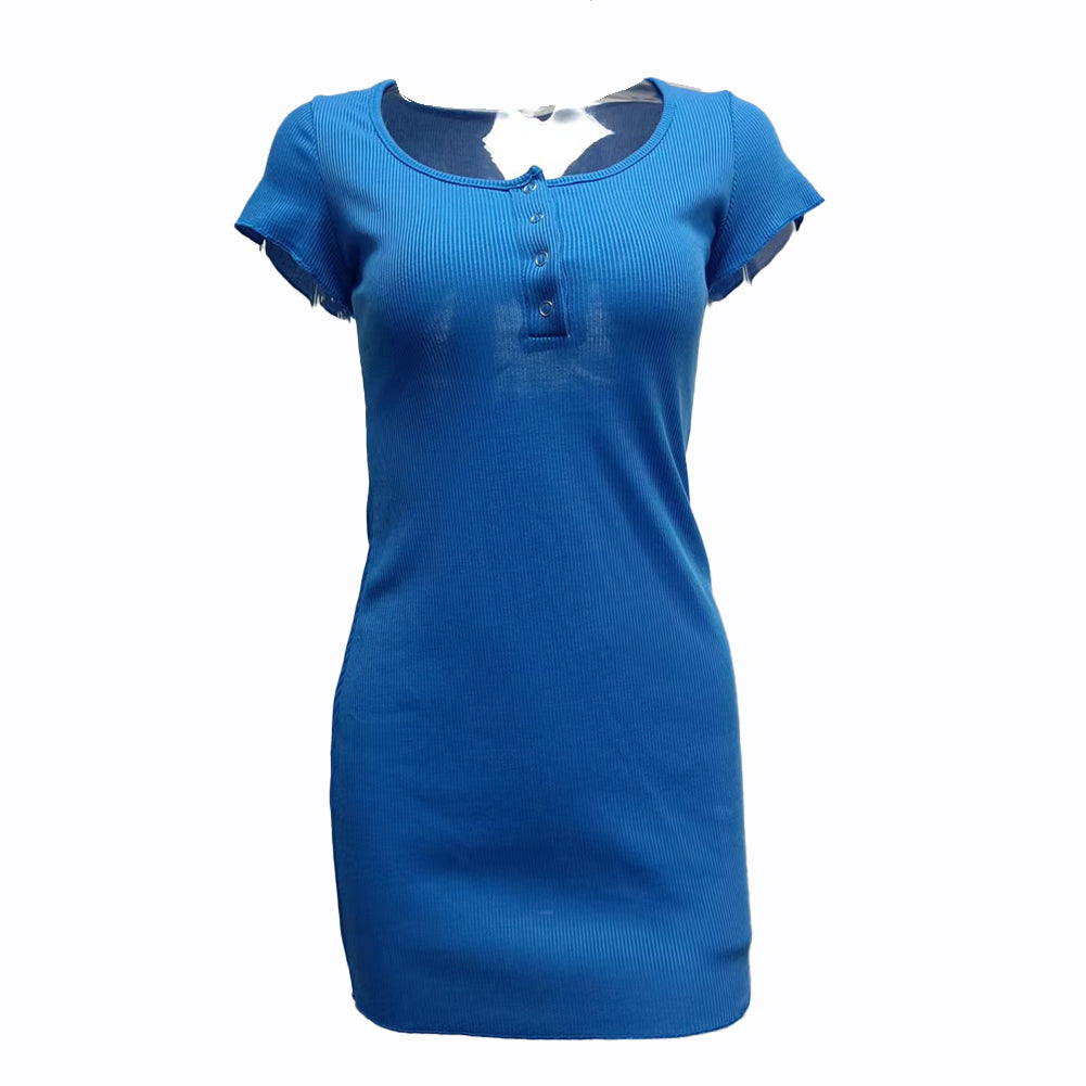YESFASHION Cross-border Button-down Short-sleeved Hip Skirt Dress