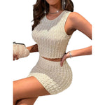 YESFASHION Round Neck Slim Vest High Waist Bag Hip Tight Skirt Suit