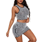 YESFASHION Round Neck Slim Vest High Waist Bag Hip Tight Skirt Suit