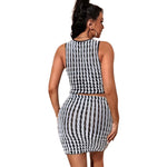 YESFASHION Round Neck Slim Vest High Waist Bag Hip Tight Skirt Suit