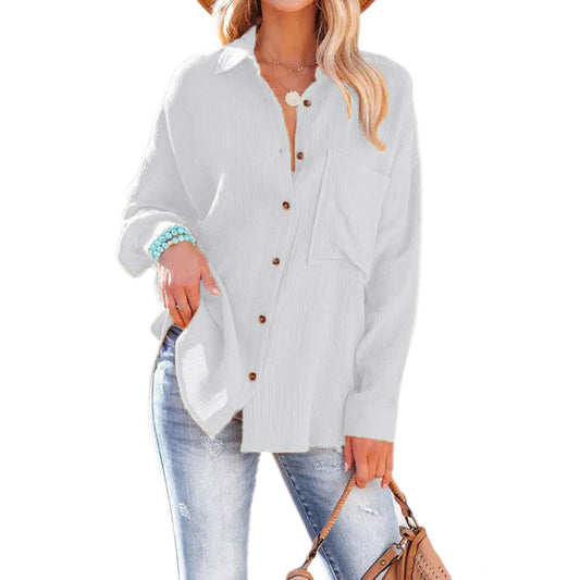 YESFASHION Dropped Shoulder Bat Tops Casual Long-sleeved Shirt