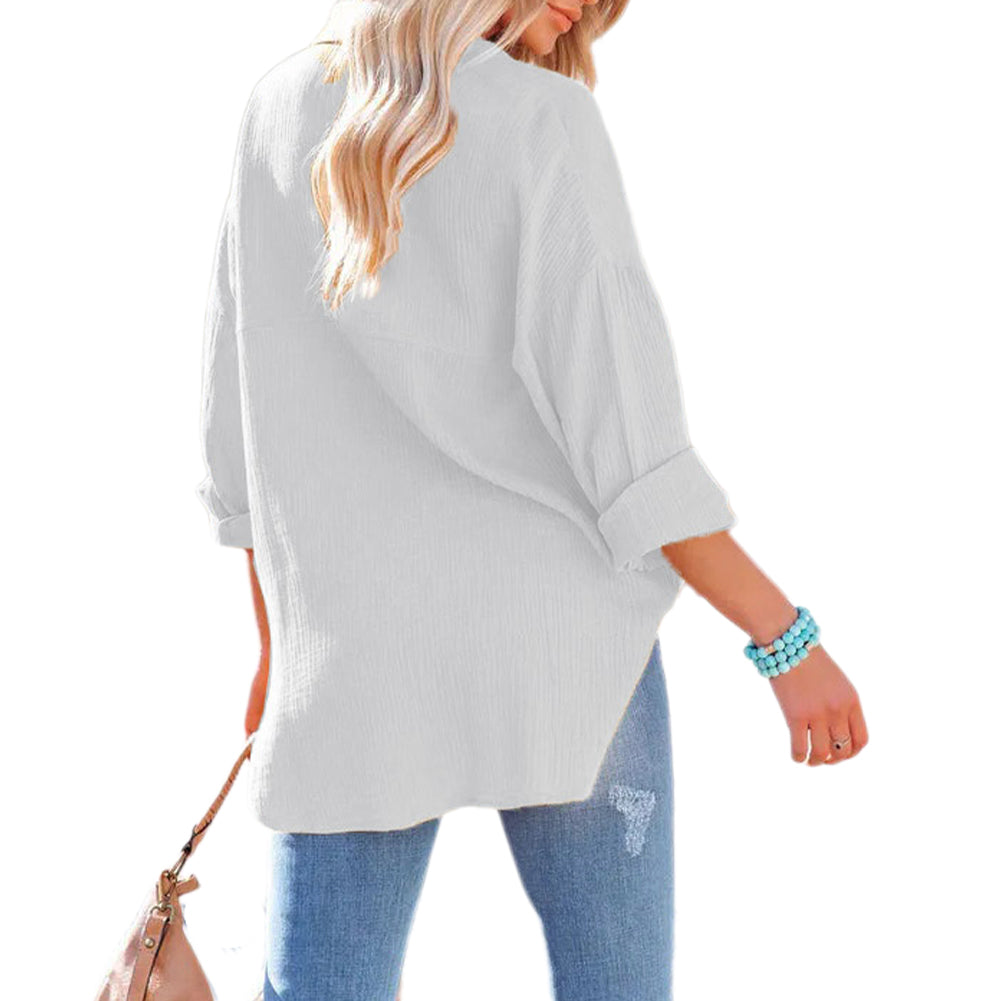 YESFASHION Dropped Shoulder Bat Tops Casual Long-sleeved Shirt